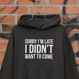Sorry I'm Late I Didn't Want to Come Unisex Hoodie, Unisex Funny Hoodie, , Adult Humour Hoodies, Cotton Hoodie, Trendy Savage Text Hoodie