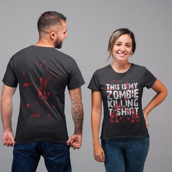 This is My Zombie Killing T-Shirt Black Bloody Handprint - Black Tee Funny Halloween Costume Dead Blood Horror Scary Fancy Dress Party