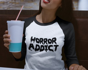 Horror Addict Baseball Top – Women's Halloween Goth Shirt