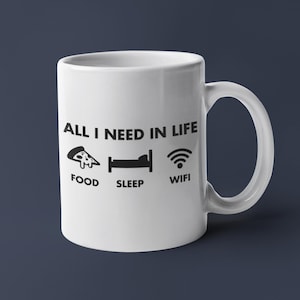 Caneca Pizza Sleep WiFi | Presente divertido para escritório de tecnologia | Caneca de café para gamer | Caneca de mesa para programador | Caneca de café com humor geek | Ideia de presente para profissional de TI
