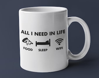 Taza de pizza con WiFi para dormir / Regalo divertido para la oficina tecnológica / Taza de café para gamers / Taza de escritorio para programadores / Taza de café con humor geek / Idea de regalo para trabajadores de TI