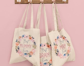 Best Mum Ever Flower Wreath Tote Bag, Mother's Day Gift, Gift for Mum Mummy for Nan, Mom Birthday Gift, Nanny Grandma Nan Gran mum mummy