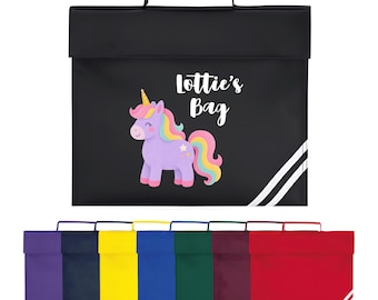 Unicorn School Bag with Name Girls Cute Rainbow Personalised Book Bag for Preschool Reception Infants KS1 Early Years P1 Primary School Kids