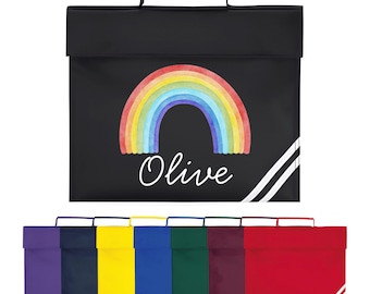 School Book Bag with Name - Girls Cute Rainbow Personalised BookBag for Preschool Reception Infants KS1 Early Years P1 Primary School Kids