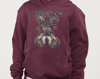 Rock and Roll Kids Hoodie – Crossed Guitars Rockstar Top Rock Star Day School Hoody, Maths Day Fancy Dress Outfit - Rocker Hooded Sweatshirt
