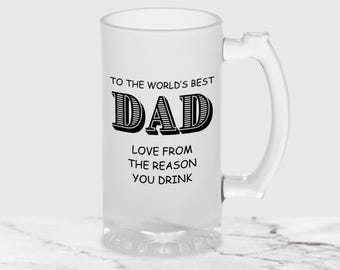 Personalised Beer Glass Worlds Best Dad Custom Text Message Frosted Pint Glass Fathers Day Gift Daddy Grandad Gift Beer Mug Novelty Keepsake