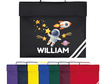 Personalised Book Bags for School - Spaceman Space Astronaut Customised BookBag for Preschool Reception Infants KS1 Early Years P1 Primary