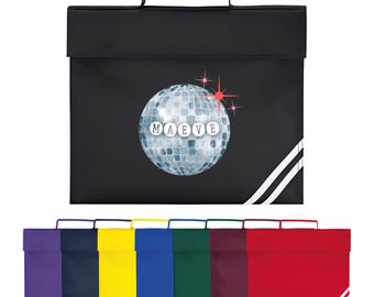 Personalised Book Bag for Girls - Children's Disco Ball Girly BookBag for Preschool Reception Infants KS1 Early Years P1 Primary School Kids