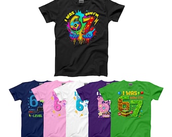 Tenía 6 años, ahora tengo 7. Camiseta de cumpleaños para niños, meme 67, gamer, arcoíris, graffiti, pastel, estilo pixel, camisetas para niños y niñas, atuendo para fiestas, camisetas, tops, colores.