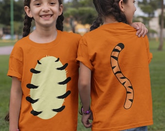Orange Cartoon Tiger Belly T-Shirt with Tail for Kids – Storybook Animal Costume Tee, Jungle Inspired Top, World Book Day Outfit, Cute Shirt