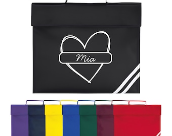 Girls Personalised Book Bag for School - Children's Cute Heart Name BookBag for Preschool Reception Infants KS1 Early Years P1 Primary Kids