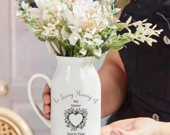 Personalised Memorial Jug - in Loving Memory- Bereavement Remembrance Grief - Sympathy Gift - White Vase 450ml