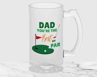 HotScamp Golf Gift for Fathers Day - Best Dad by Par Beer Glass Stein - Birthday Father Day Christmas Ale IPA Golfer Golfing - Frosted Glass