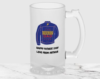 Coolest Dad Ever Beer Glass Personalised Message Frosted Beer Stein Fathers Day Gift Dad Birthday Gift Christmas Gift Pint Glass Beer Mug