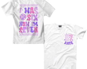 Personalised 67 Meme Girls 7th Birthday T-Shirt Pink Disco Ball Tee Custom Name I Was Six Now I’m Seven Viral Birthday Age 7 Party Top Kids