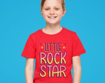 Dziecięca koszulka Little Rockstar, strój szkolny na dzień, strój do przebierania, stoły, gwiazdy, muzyka, gwiazda rocka, miłośnik gitary, chłopcy, dziewczęta, dzieci, fantazyjne