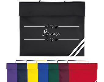 School Book Bag with Name for Girls - Cute Heart Lines Personalised BookBag for Preschool Reception Infants KS1 Early Years P1 Primary Kids