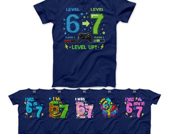 I Was 6 Now I’m 7 Navy Kids Birthday T-Shirt 67 Meme Collection Age 7 Tee UK Boys Girls Gamer Rainbow Graffiti Party Outfit Six Seven Funny