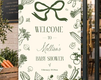Editable Locally Grown Baby Shower Welcome Sign (Digital), Farmers Market Baby Shower Welcome Sign, Rustic Garden Party Sign