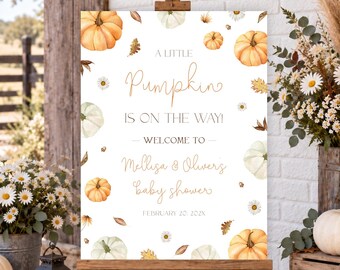 Editable A Little Pumpkin Baby Shower Welcome Sign,  Minimalist Pastel Autumn Baby Shower Decor (Digital)