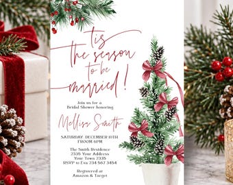 Winter Bridal Shower Invitation, Editable Holiday Wedding Shower Invite (Digital), Christmas Bridal Shower
