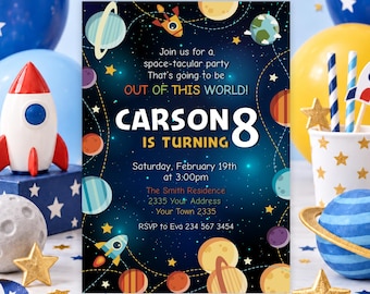 Editable Space Birthday Invitation Template, Outer Space Party Invite, Kids Planet Theme (Digital)