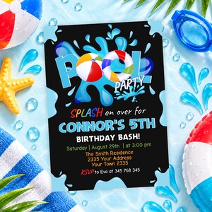Editable Pool Party Birthday Invitation Template, 5x7 Summer Splash Invite (Digital File)