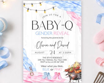 Editable Baby-Q Gender Reveal Invitation, Rustic BBQ Baby Shower Invite (Digital)