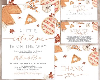 Editable Autumn Cutie Pie Baby Shower Invitation Bundle, Pumpkin Pie Fall Theme (Digital Download), Thanksgiving