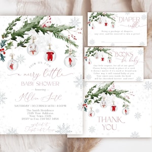 Editable Santa Baby Shower Invitation Set. Santa Baby Clothes Invite. Baby Laundry Shower Invite. Holiday Christmas Balls Winter Baby Shower