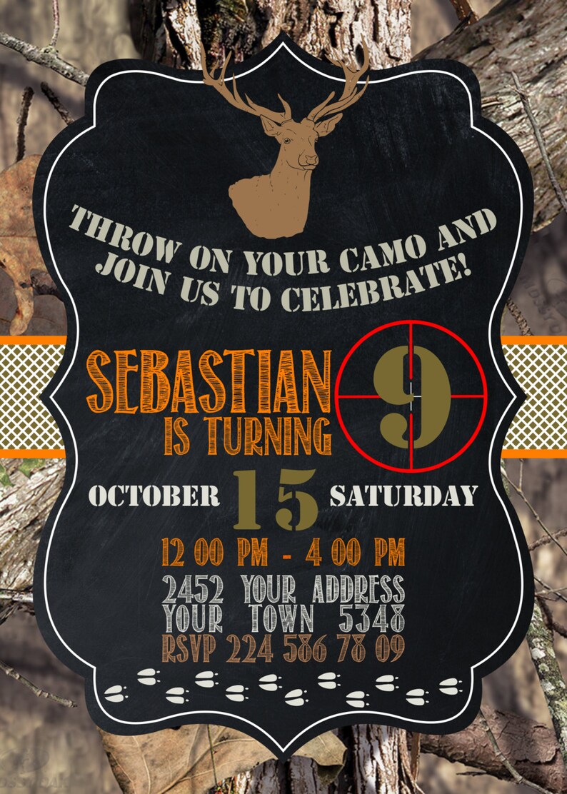 Hunting Deer Camo Birthday Invitation. Woodland Forest Etsy