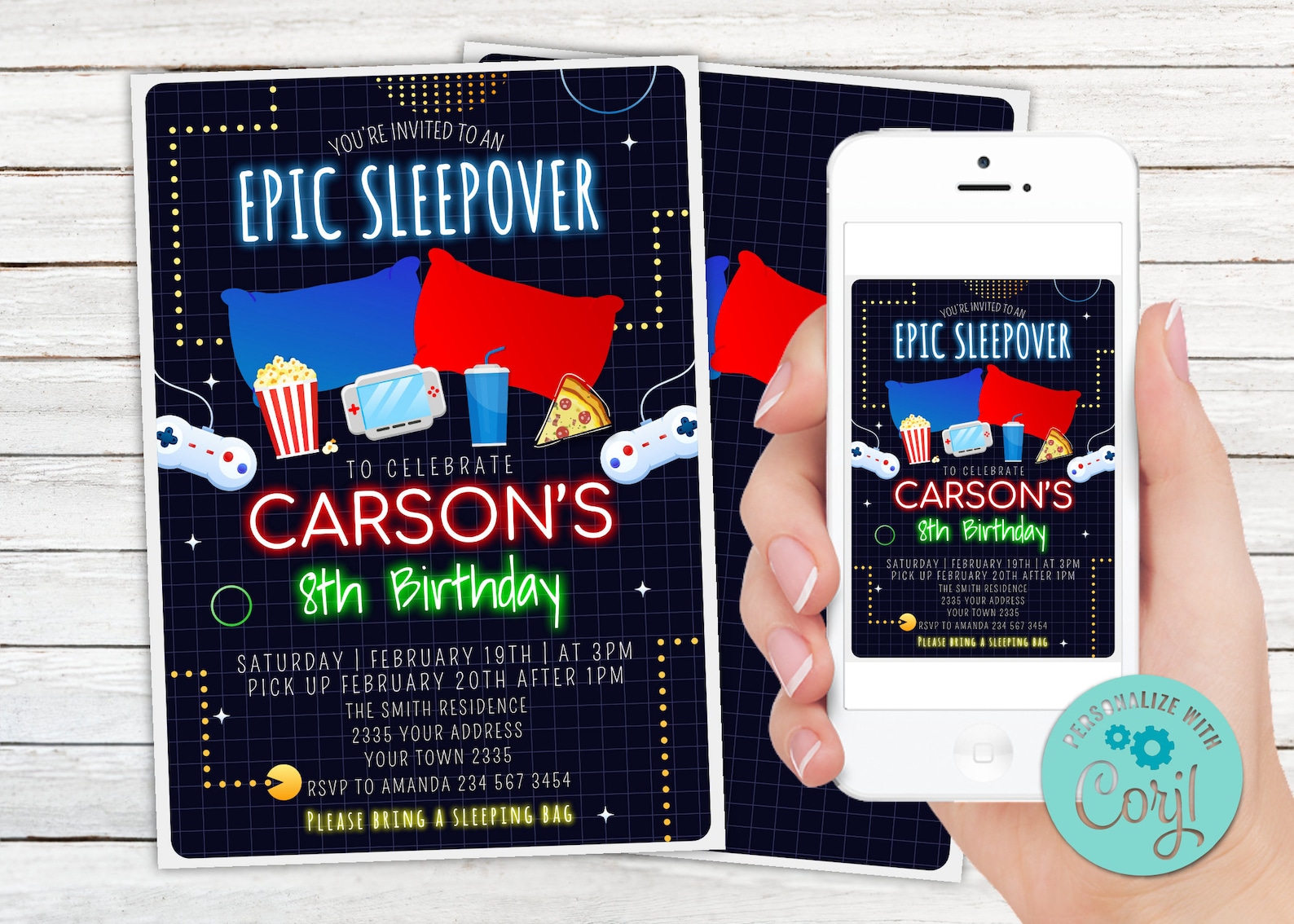 Editable Sleepover Boy Birthday Party Invitation. Boy | Etsy