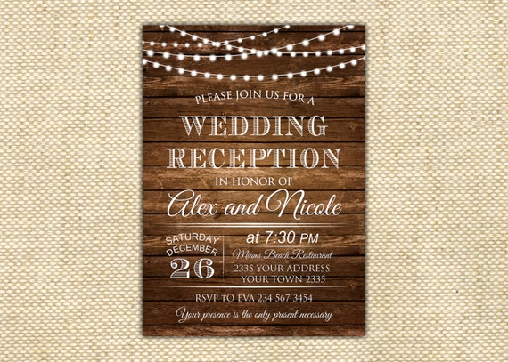 Wedding Reception Invitation Rustic Wedding Reception Etsy