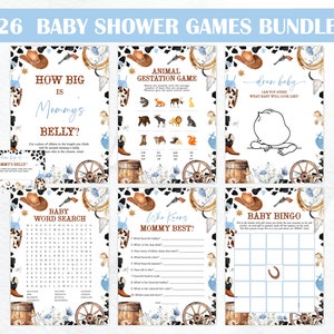 Editable Cowboy Baby Shower Games Bundle. A Little Cowboy Baby Shower Game Pack. Wild West Boy Blue Outdoors Rodeo Country Baby Shower Games