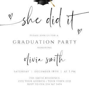 Editable She Did It Graduation Party Invitation With Photo. Graduation ...