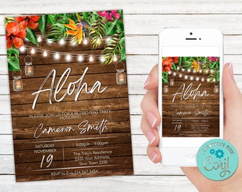 Editable Aloha Retirement Party Invitation. Aloha Retirement invitation. Tropical Retirement Party. Retirement Invites. Floral Retirement.