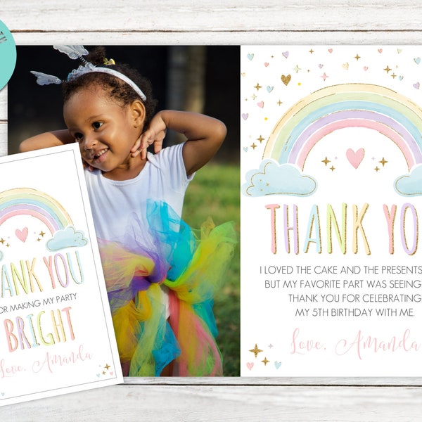 Editable Rainbow Thank You Card with Photo. Rainbow Thank You Tags. Rainbow Photo Card. Rainbow Themed Card. Rainbow Favor Tag. Rainbow.