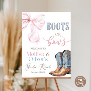 Boots or Bows Gender Reveal Welcome Sign. Pink and Blue Western Theme Party Sign. Boy or Girl Western Gender Reveal Baby Shower Sign.