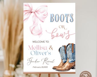 Boots or Bows Gender Reveal Welcome Sign. Pink and Blue Western Theme Party Sign. Boy or Girl Western Gender Reveal Baby Shower Sign.