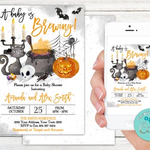 Editable Halloween Brewing Baby Shower Invitation. A Baby is Brewing Invitation. Witch Invite. Cauldron Invitation. Beer Baby Shower. Witch.