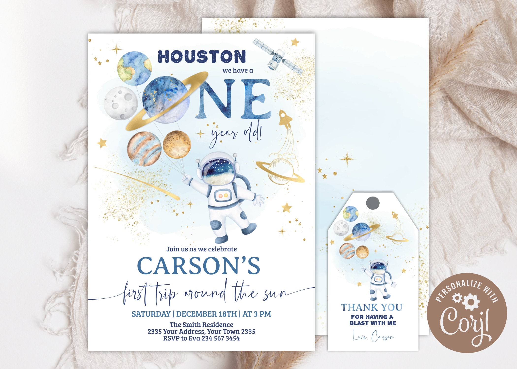 Editable Planet Birthday Invitation. Outer Space Invitation. Space Birthday. Houston We Have a One Year Old. Planets Stars invitations.