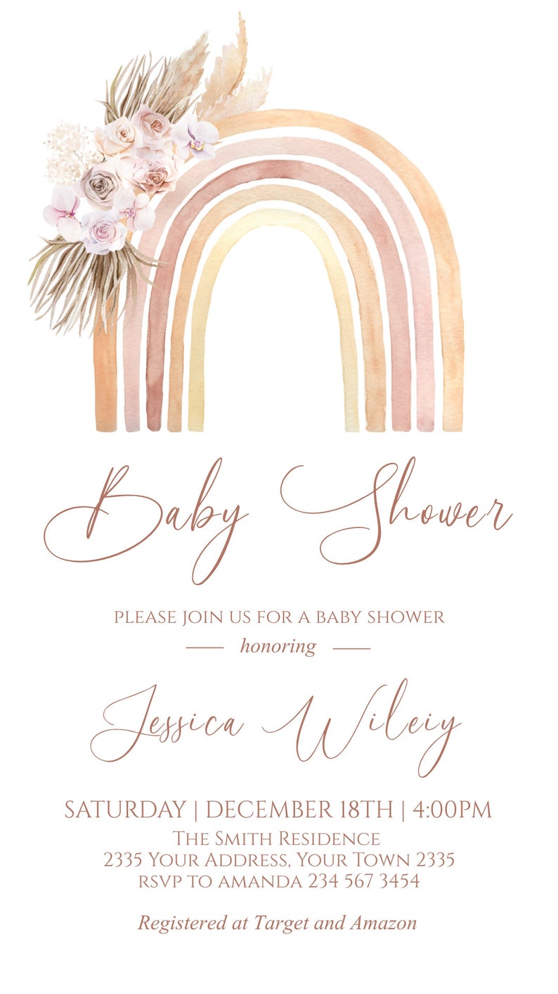 Editable Boho Rainbow Baby Shower Invitation. Boho Floral Etsy