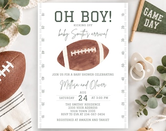 American Football Baby Shower Invitation Set  (Digital), Editable Sports Boy Shower Template