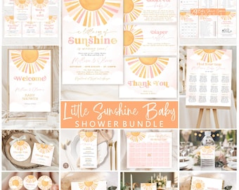 Editable Sunshine Baby Shower Bundle Editable Template, A Little Ray of Sunshine Set