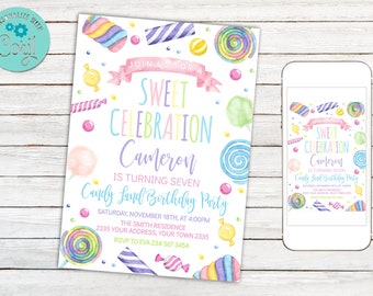 Editable Candy Land Birthday Party Invitation. Sweet Shoppe Birthday Invitation. Candy Shop Birthday Invitation. Sweet Shop Invitation.