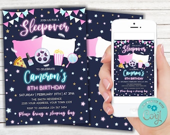 Editable Sleepover Birthday Party Invitation (Digital File)