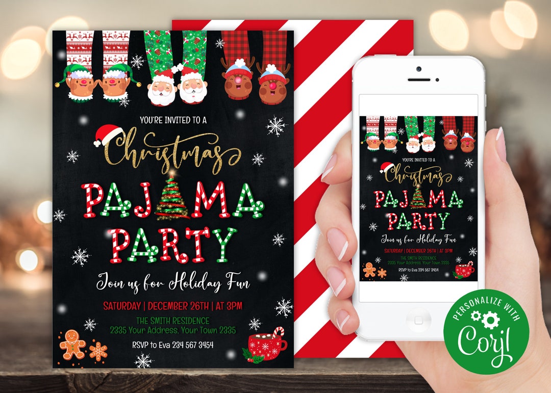 editable-christmas-pajama-party-invitation-holiday-pajama-party-christmas-dinner-xmas-sleepover-party-christmas-evite-merry-christmas-etsy