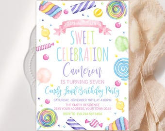Editable Candy Land Birthday Invitation, Sweet Shop Party (Digital)
