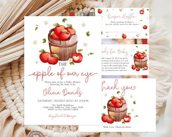 Editable Apple Baby Shower Invitation Suite, Watercolor Apple Theme, Digital Orchard Baby Shower Template