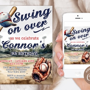 Editable Baseball Birthday Invitation. Baseball Theme Party Invite. Boy Rookie of the year Birthday. Vintage Baseball Style Birthday Invite.